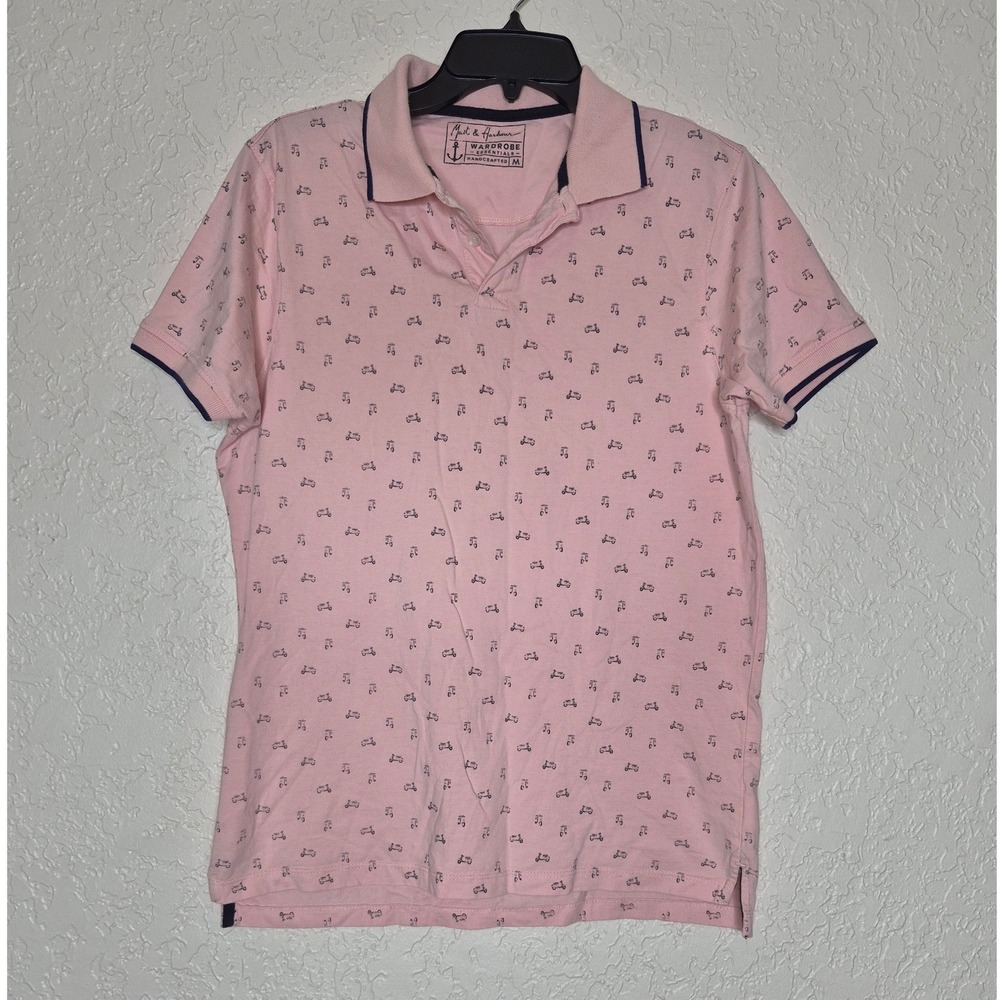 Mast & Harbour Mens Pink Scooter Print Polo Shirt Short Sleeve Cotton Size M